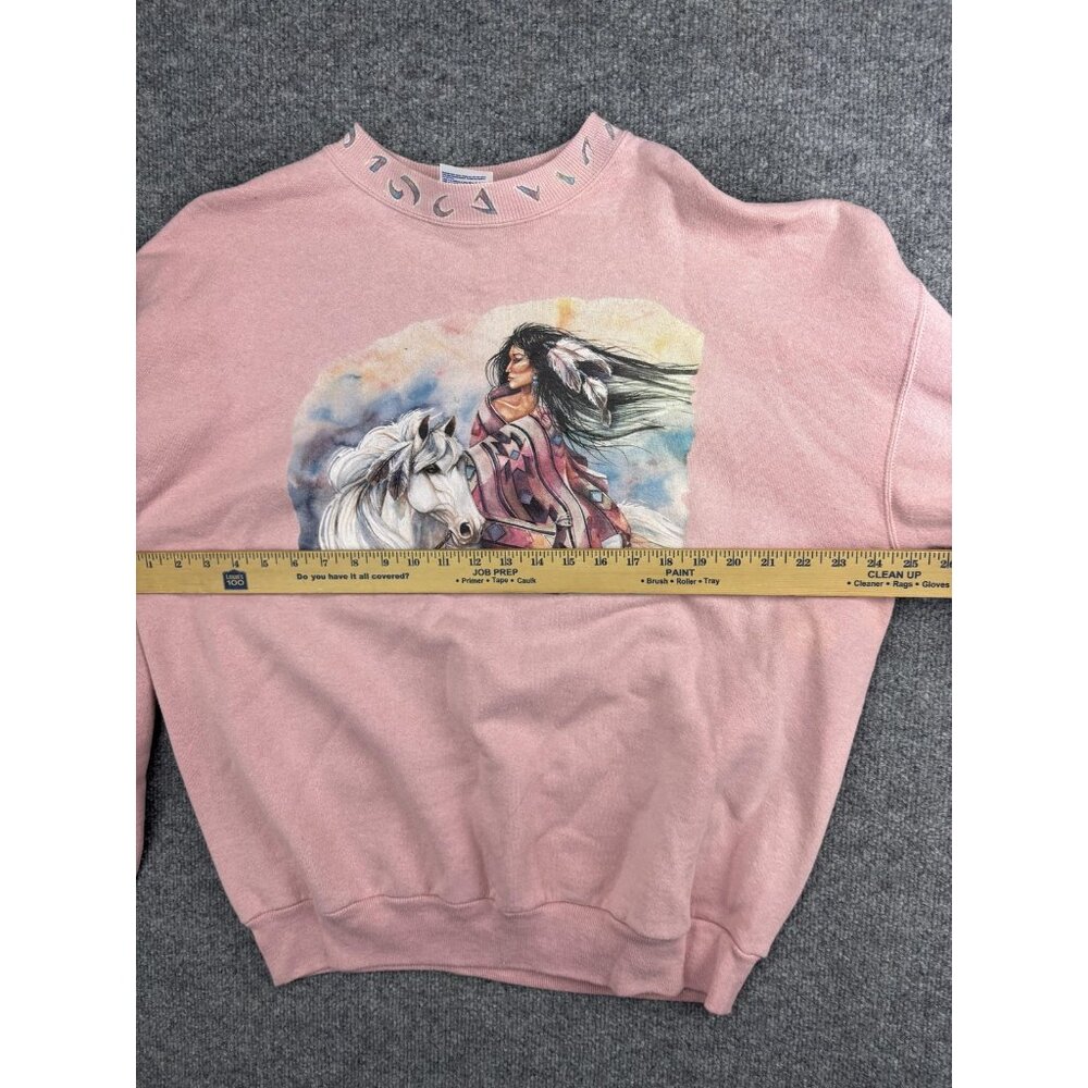 Vintage Native American Graphic Sweatshirt Women's XL‎ Pink Hanes Horse Western - Picture 4 of 10